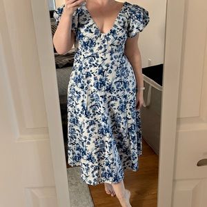 Abercrombie Puff Sleeve Plunge Midi Dress - Size M